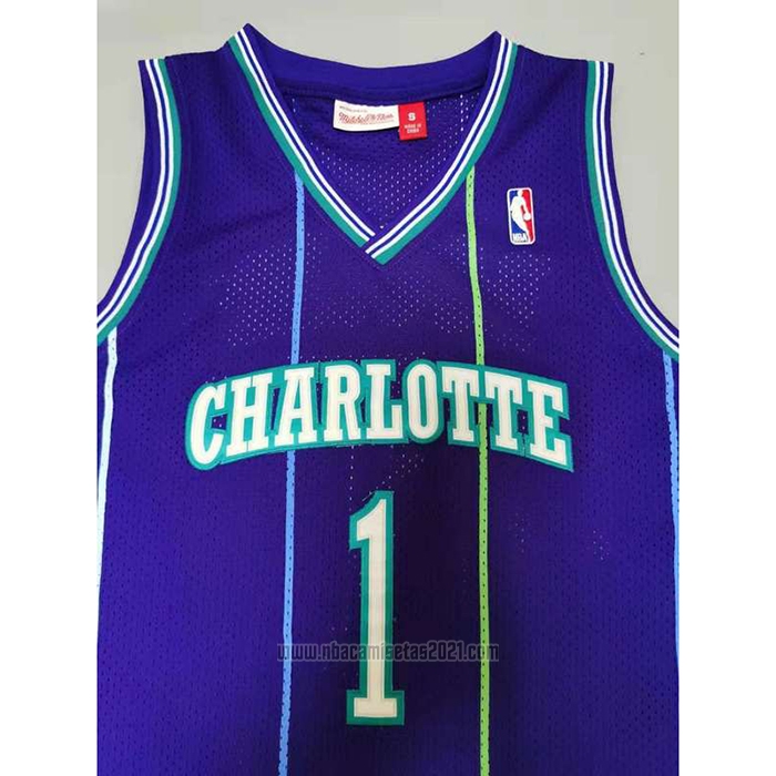 Camiseta Charlotte Hornets Muggsy Bogues #1 Mitchell & Ness 1994-95 Violeta